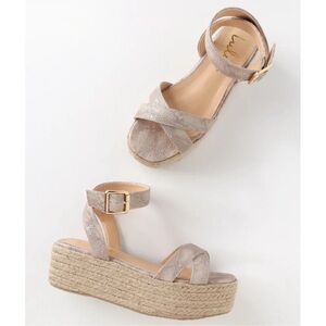 Lulu's Cobi Beige Snake Espadrille Platform Sandals